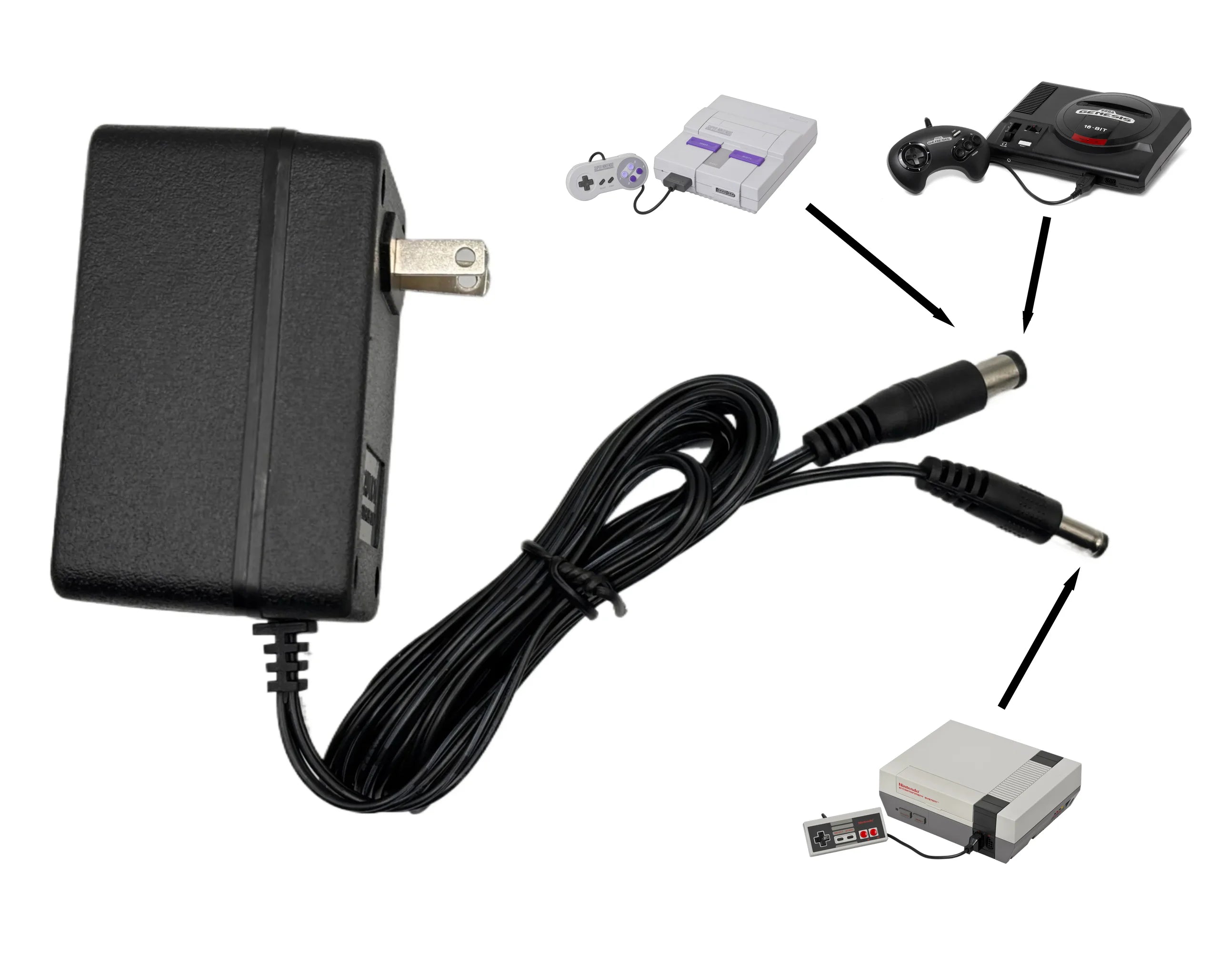 Adaptateur secteur pour consoles NES, SNES et Sega Genesis 1ère génération Adaptateur secteur pour consoles NES, SNES et Sega Genesis 1ère génération